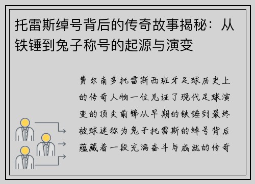 托雷斯绰号背后的传奇故事揭秘：从铁锤到兔子称号的起源与演变
